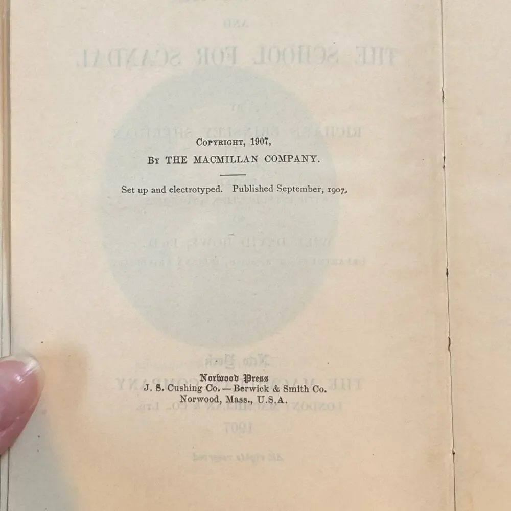 Vintage 1907 Sheridan's Plays, Rivals & School for Scandal, RB Sheridan, HC